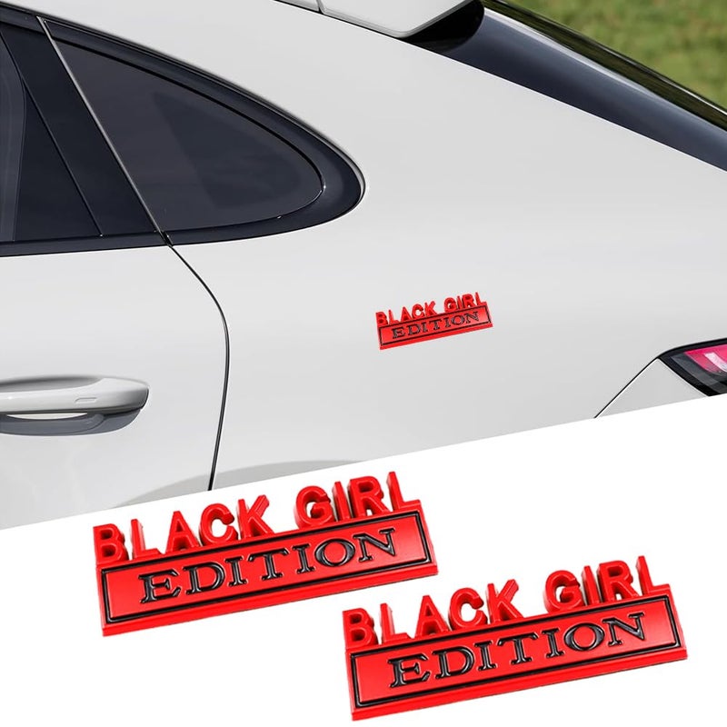 CARRUN 2 Pcs Black Girl Edition Emblem Car Side Rear Front Hood Trunk Door Badge 3D Decal Sticker Fit for Car Truck SUV (Black Girl, Red) - Image 4